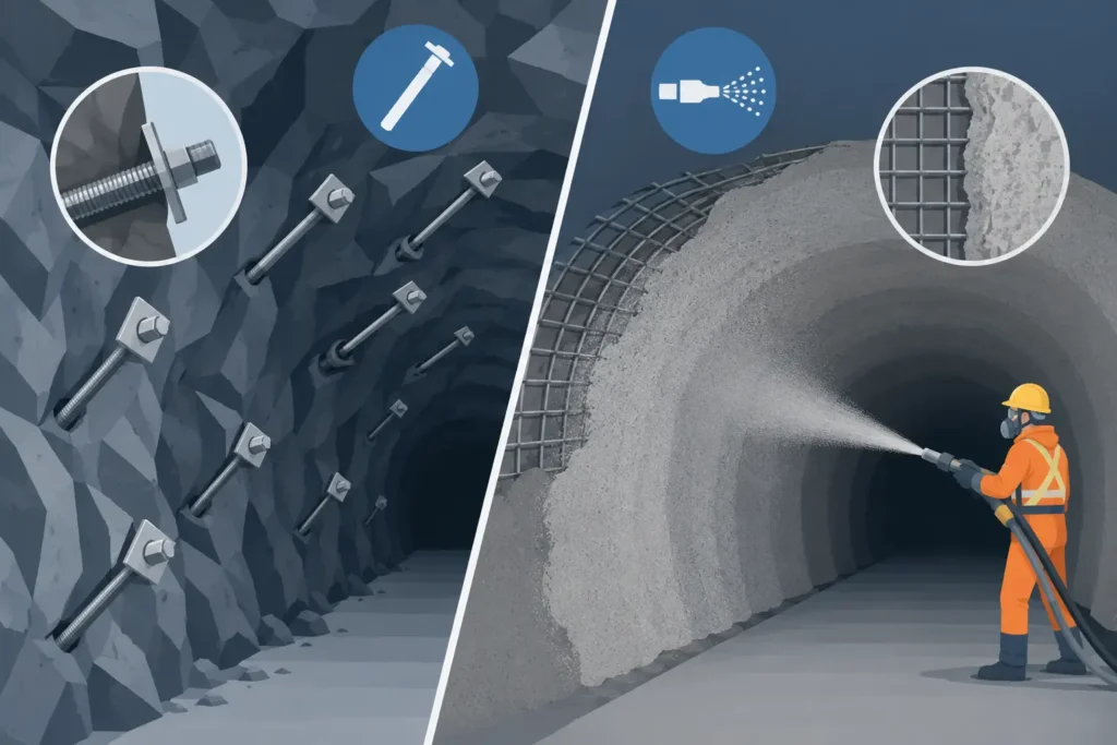 Rock Bolts Versus Shotcrete Support Compared